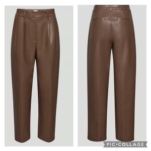 Aritzia Wilfred 4 Brown Faux Leather Carrot Pleated Pants